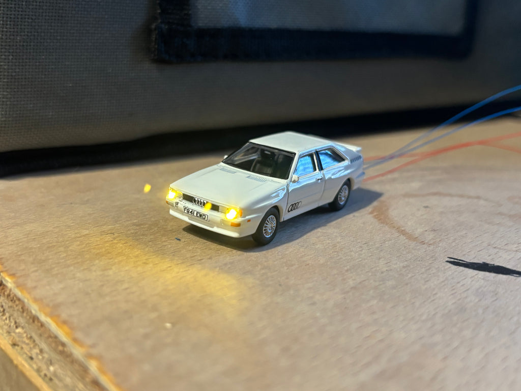 1:76 scale Oxford diecast Audi quattro with headlights